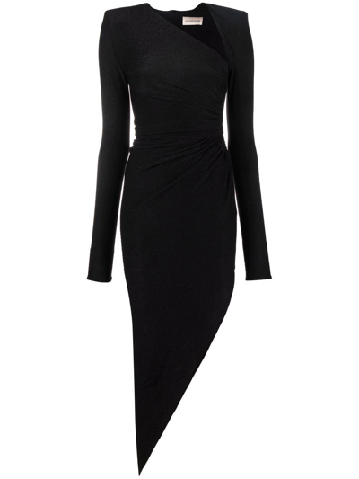Shop Alexandre Vauthier Asymmetric Long-sleeve Midi Dress In Black