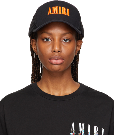 Shop Amiri Black Core Logo Trucker Cap In Black / Orange