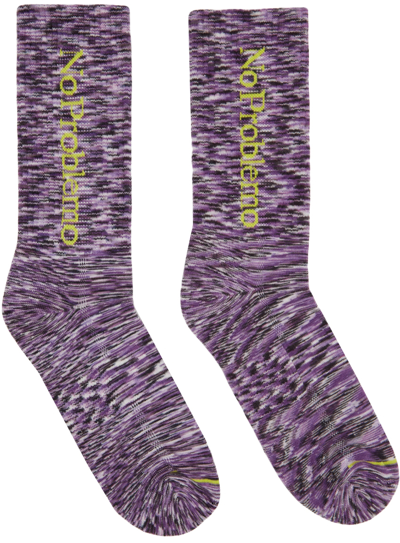 Shop Aries Purple 'no Problemo' Space Dye Socks In Purple/green