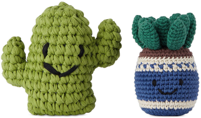 Shop Ware Of The Dog Green & Blue Cactus & Potted Plant Dog Toy Set In Multi