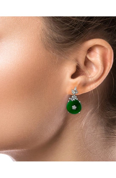 Cz By Kenneth Jay Lane Multi Cz Cluster & Jane Dangle Earrings In Emerald/ Silver