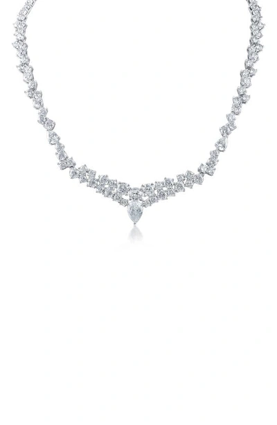 Cz By Kenneth Jay Lane Round & Pear Cz Collar Necklace In Clear/ Silver