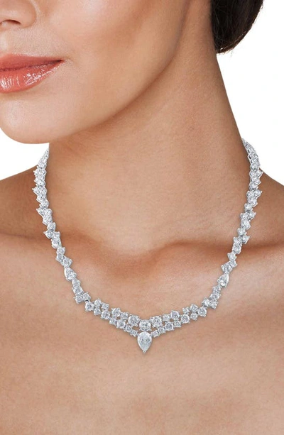 Cz By Kenneth Jay Lane Round & Pear Cz Collar Necklace In Clear/ Silver