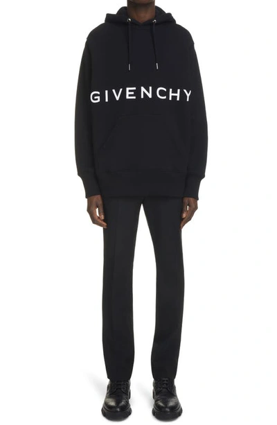 Shop Givenchy Embroidered Logo Cotton Hoodie In 001-black