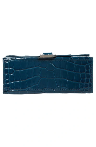 Shop Balenciaga Extra Small Hourglass Croc Embossed Leather Top Handle Bag In Dark Petrol Blue