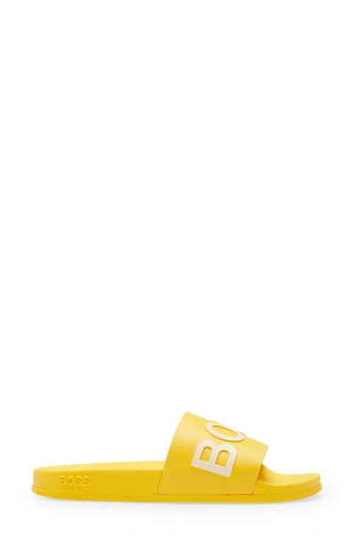 Shop Hugo Boss Bay Slide Sandal In Medium Yellow