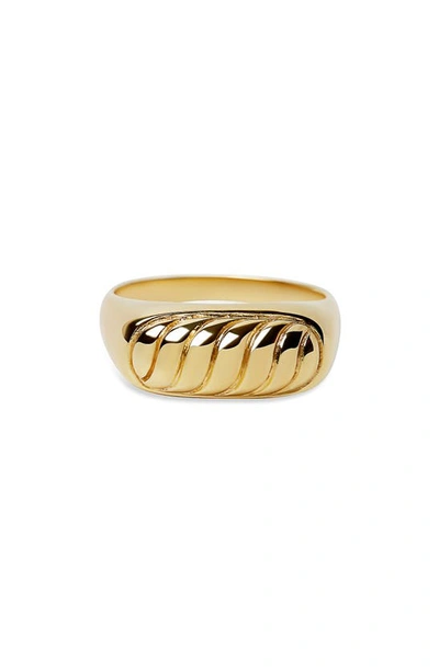 Shop Argento Vivo Sterling Silver Textured Signet Ring In Gold