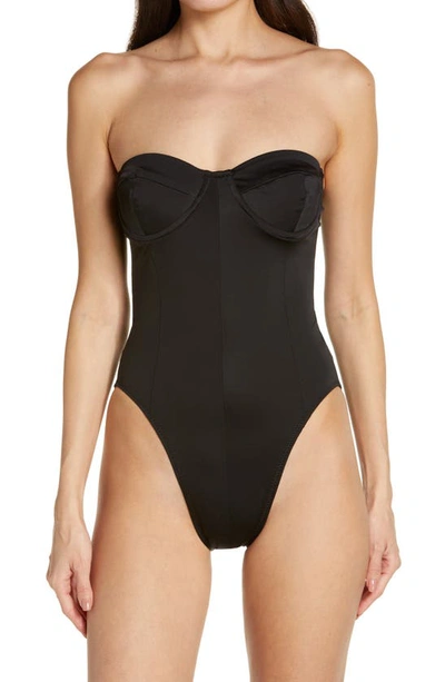 Shop Norma Kamali Corset Strapless One-piece Swimsuit In Black