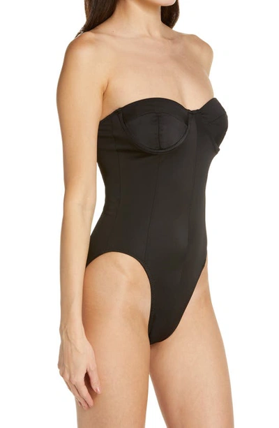 Shop Norma Kamali Corset Strapless One-piece Swimsuit In Black