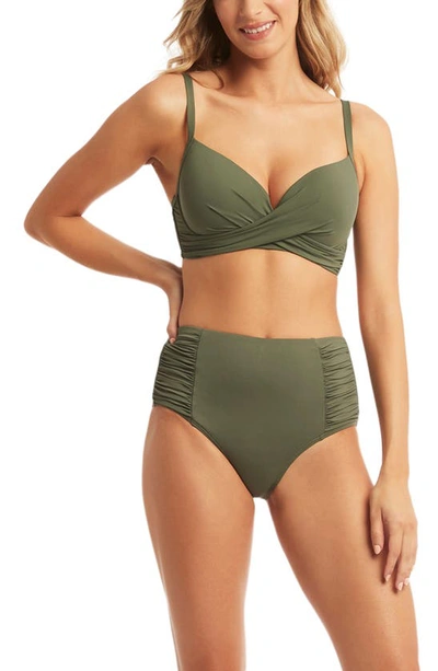 Shop Sea Level Cross Front D- & Dd-cup Molded Underwire Bikini Top In Khaki