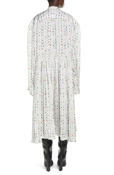 Shop Balenciaga Thumbnail Print Oversize Technical Satin Long Sleeve Midi Dress In White