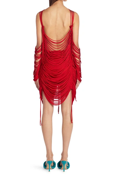 Shop Bottega Veneta Looped Fringe Halter Dress In 6442 Scarlet