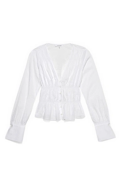 Shop Frame Ruched Button Front Cotton Blouse In Blanc
