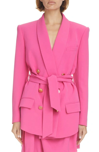 Balmain Belted Double Breasted Blazer In Fuchsia | ModeSens