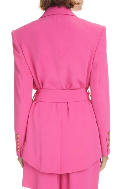 Shop Balmain Belted Double Breasted Blazer In 4am Rose Fuchsia