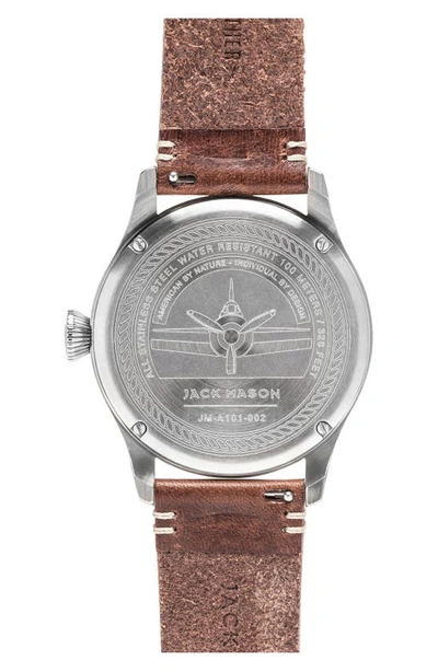 Shop Jack Mason Aviation Leather Strap Watch, 42mm In Black/ Silver/ Brown