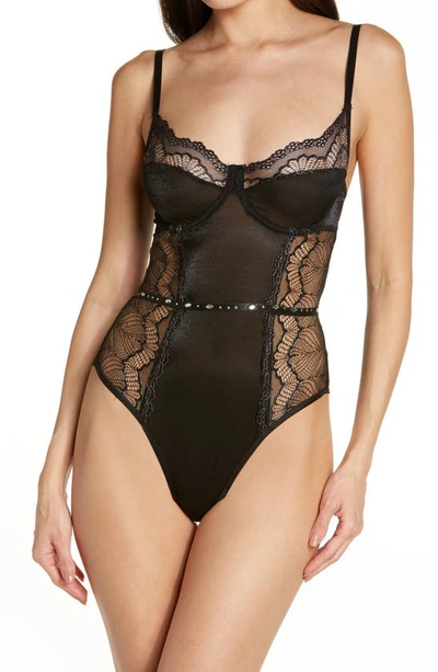 Shop Coquette Embellished Undewire Lace Teddy In Black