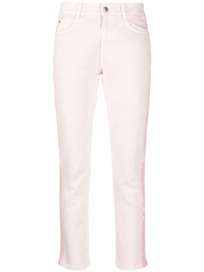 Shop Stella Mccartney Slim Jeans With Logo Band In Nude & Neutrals