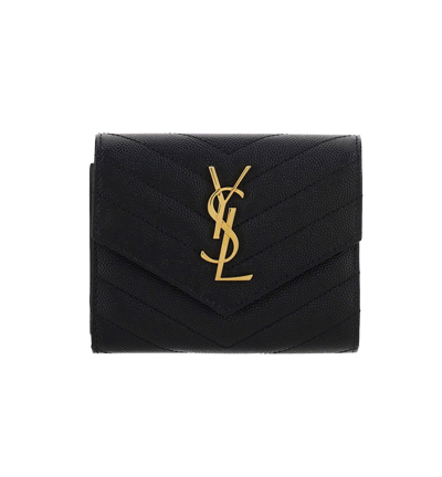 Saint Laurent - Monogram Compact Tri-Fold Wallet - Women - Calf Leather - One Size - Black