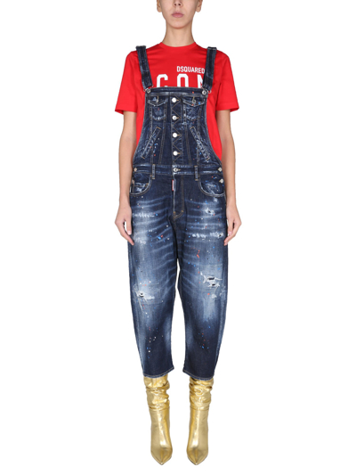 Dsquared2 Distressed Effect Denim Overall In Blue | ModeSens