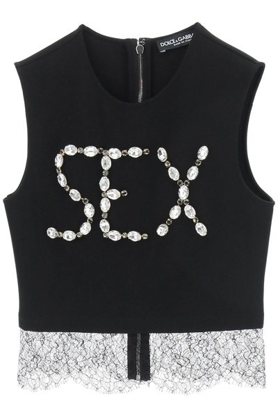 Shop Dolce & Gabbana Sex Cropped Top With Crystals In Nero (black)