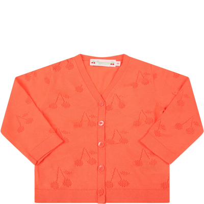 Shop Bonpoint Orange Cardigan For Baby Girl With Cherries
