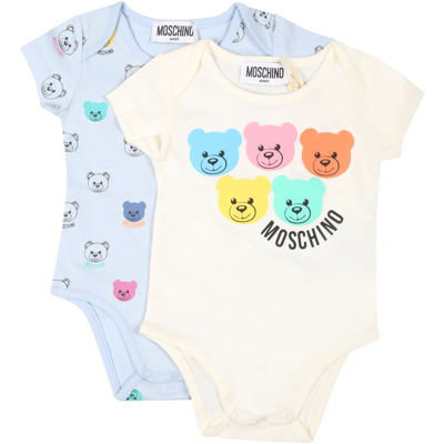 Shop Moschino Multicolor Set For Baby Boy In Light Blue