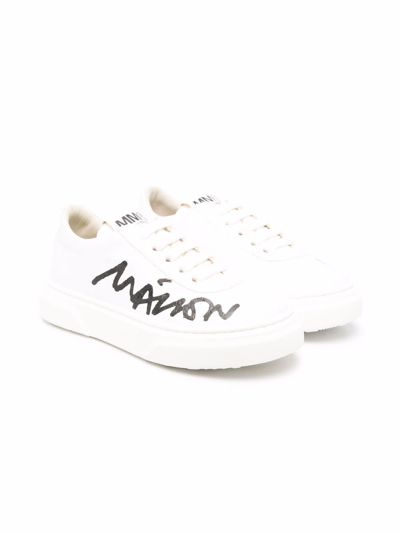 Shop Mm6 Maison Margiela Sneakers With Print In Bianco-nero