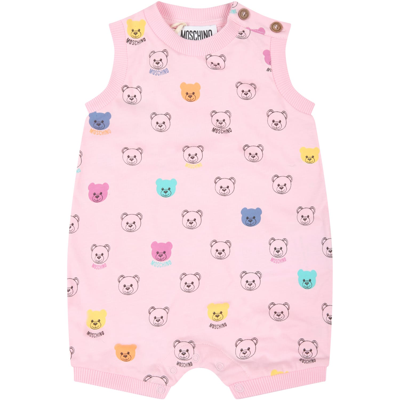 Shop Moschino Pink Romper For Baby Girl With Teddy Bears
