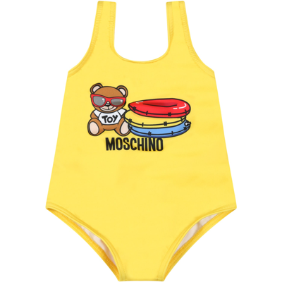 Shop Moschino Yellow Swimsuit For Baby Girl