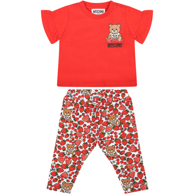 Shop Moschino Multicolor Set For Baby Girl With Teddy Bears In Red