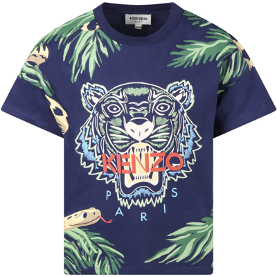 Shop Kenzo Blue T-shirt For Boy With Snakes