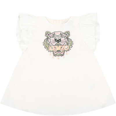Shop Kenzo White Dress For Baby Girl With Tiger