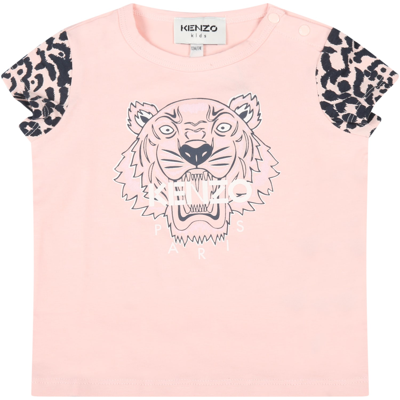 Shop Kenzo Pink T-shirt For Baby Girl With Tiger