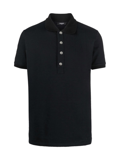 Shop Balmain Monogram Cotton Pique Polo Shirt In Pa Noir