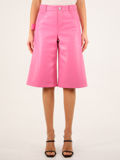 Shop Bottega Veneta Pink Leather Bermuda Shorts