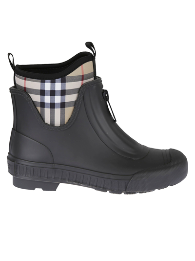 Shop Burberry New Logo Rubber Boots In Black/archive Beige