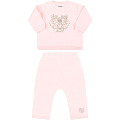 Shop Kenzo Pink Tracksuit For Baby Girl With Tiger