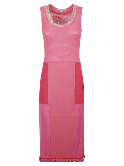 Shop Stella Mccartney Tight Mix Sleeveless Dress In Neon Pink