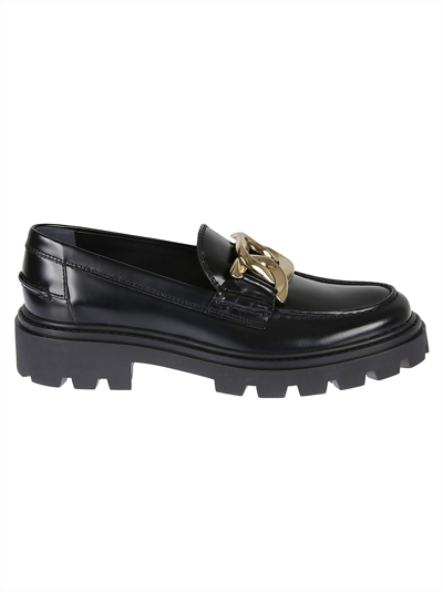 Shop Tod's Chain Front Loafers In Black