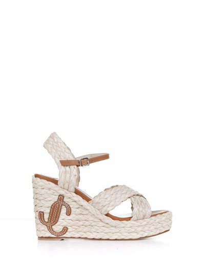 Shop Jimmy Choo Wedge Dellena Sandals In Natural Cuoio