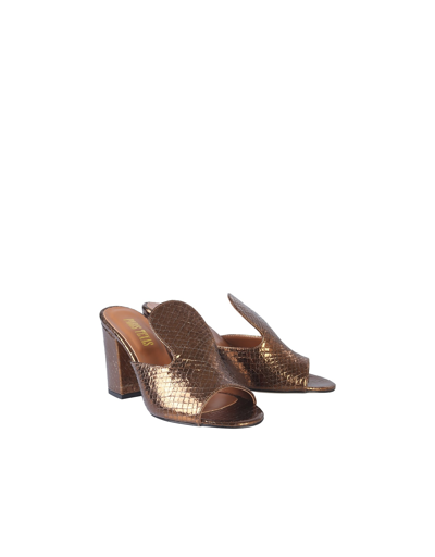 Shop Paris Texas Metallic Leather Slide Sandals In Bronze