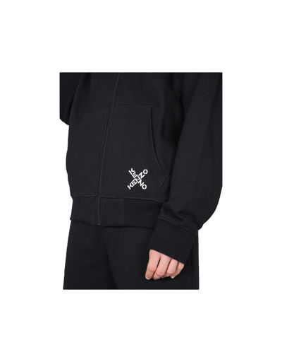 Shop Kenzo Hooded Sweatshirt With Zip In Black