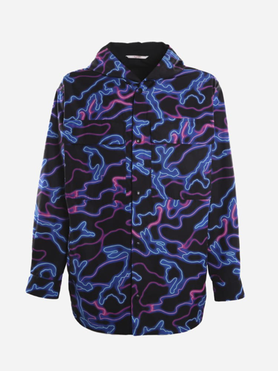 Shop Valentino Long Nylon Jacket With All-over Neon Camou Print In Multicolor