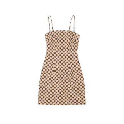 Shop Misbhv Spaghetti Monogram Mini Dress In Brown