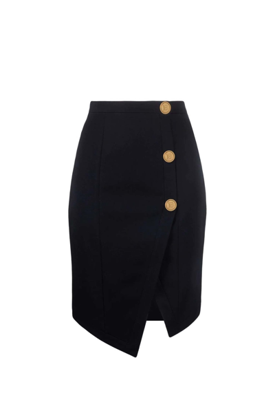 Shop Balmain Wool Skirt In Black