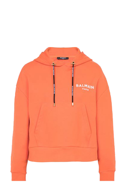Shop Balmain Cotton Sweatshirt In Orange