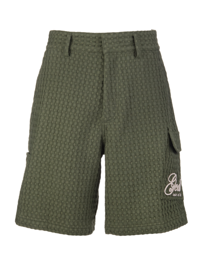 Shop Gcds Man Military Green Bermuda With Embroidered Logo