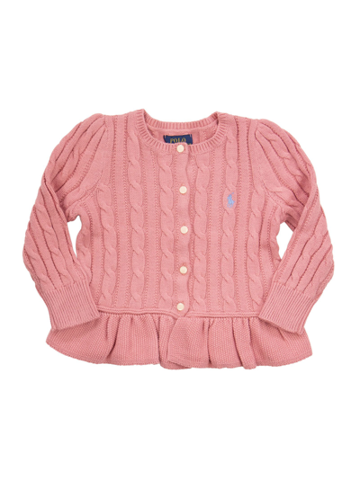 Shop Ralph Lauren Plaited Cotton Peplum Cardigan In Pink