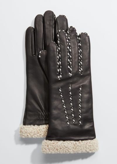 Shop Agnelle Leather Gloves Shearling Cuff In Tempete